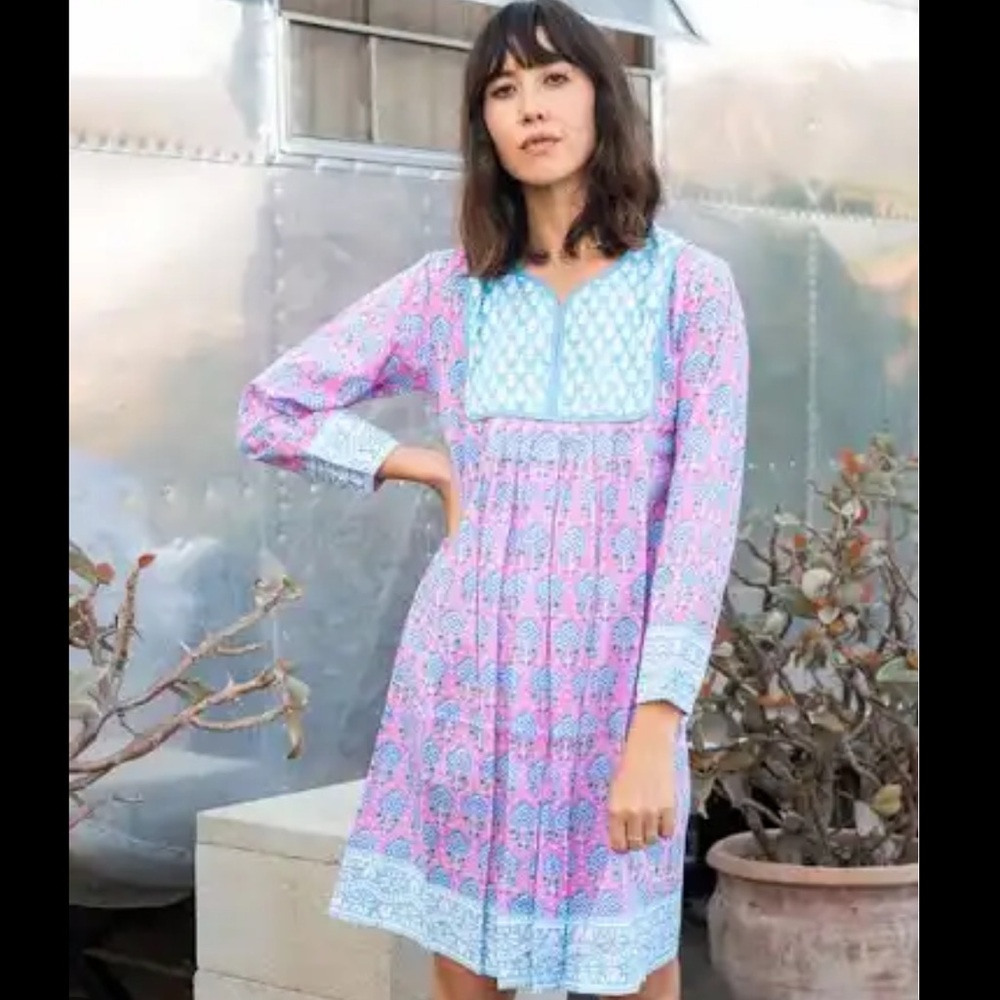 Nwt SZ Blockprints Jaipur Dress – Eva Pink Pineapple Printsz small - Picture 2 of 7